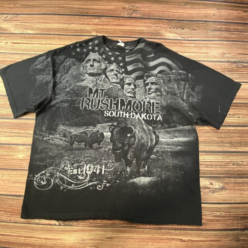 Vintage Mt Rushmore South Dakota T Shirt Adult 3XL Black Print All Over USA